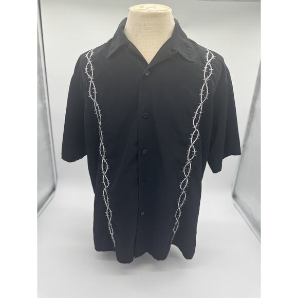 Y2K Men’s Silver Point Barb Wire Button Up Shirt L Pool Bowling Shirt - Picture 3 of 5